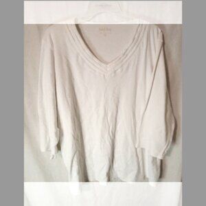 (Q) Isabelle Bird Woman's V Neck 3/4 Sleeve Blouse 3X White